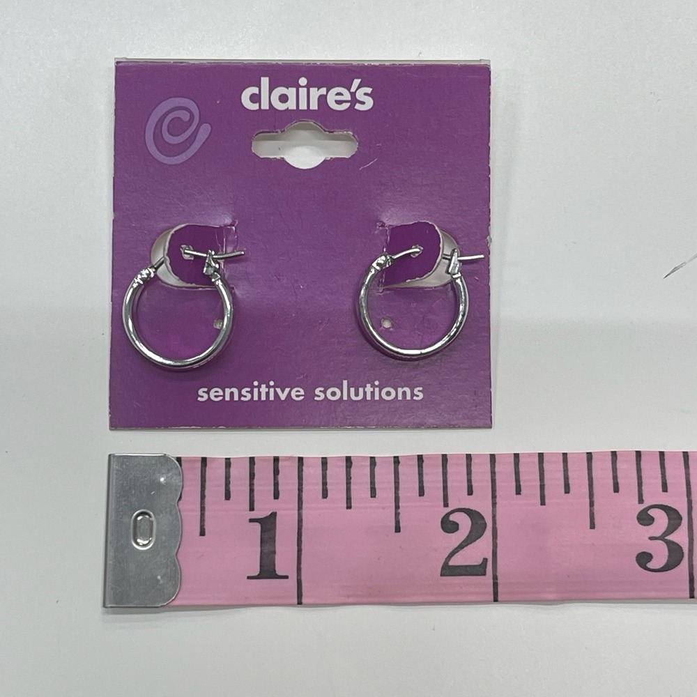 Claire's Sensitive Solutions Silver Tone Small Hoop Earrings Polished Hinge New